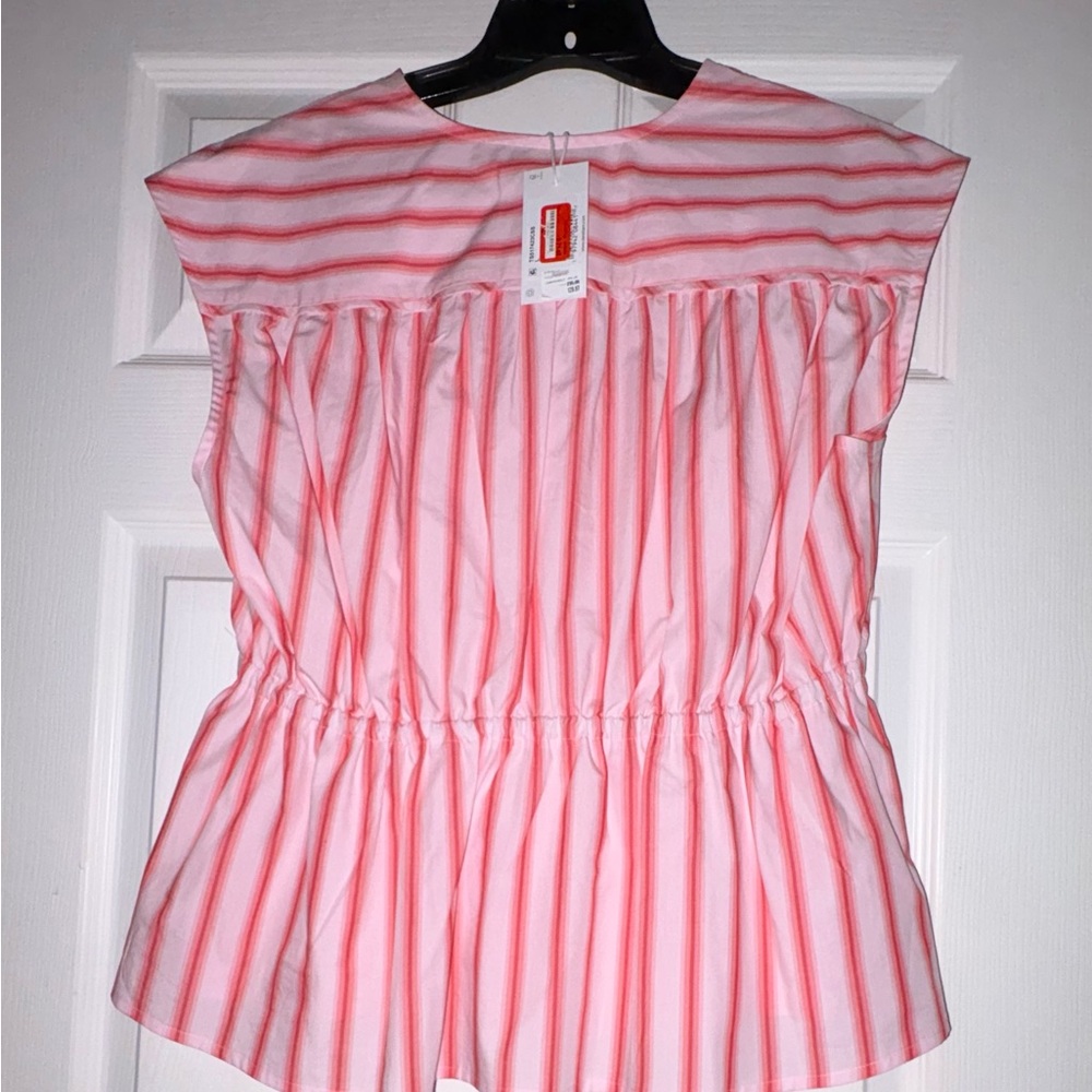 10 Crosby Derek Lam Pink Striped Drawstring Blouse - Picture 2 of 6